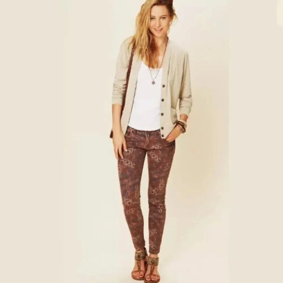 Free People Ikat Tribal Print Festival Crop Skinny Jeans - Picture 1 of 9